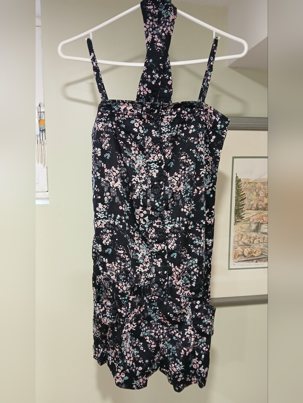 Dynamite Floral Black and Pink Shorts Romper With Button Design ,Small.